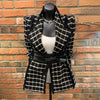 Spring Autumn 2023 Ladies Chic Long Sleeve Black and White Plaid Suit Jacket Slim Women Quilted Woolen Coat Blazer