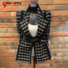 Spring Autumn 2023 Ladies Chic Long Sleeve Black and White Plaid Suit Jacket Slim Women Quilted Woolen Coat Blazer