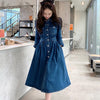 Spring Autumn 2023 Vintage Denim Lapel Collar Single-Breasted High Elastic Waist Casual Long Dress Female Vestidos