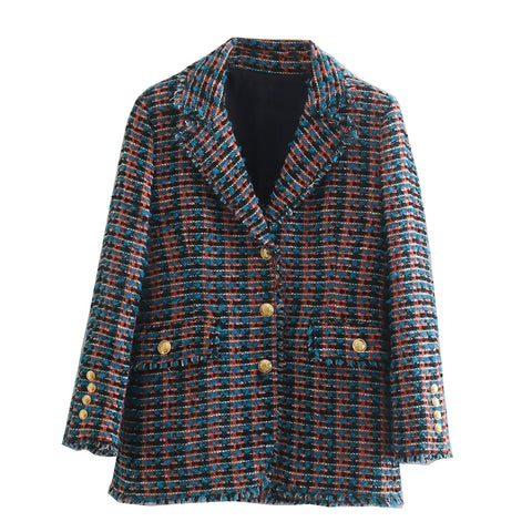 Spring Autumn 2023 Women's Jacket French Long Sleeve Pocket Small Fragrance Single Breasted Textured Slim Fit Blazer