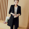 Spring Autumn Black Slim Notched Collar Blazers Women Korean Simple Pocket Button Elegant Office Lady Mid-Length Suit Jacket New