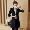 Spring Autumn Black Slim Notched Collar Blazers Women Korean Simple Pocket Button Elegant Office Lady Mid-Length Suit Jacket New