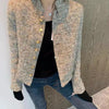 Spring Autumn Blazer Women's Braided French Short Gold Button Tweed Stand Collar Suit Jacket
