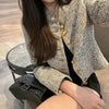 Spring Autumn Blazer Women's Braided French Short Gold Button Tweed Stand Collar Suit Jacket
