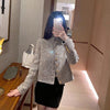 Spring Autumn Blazer Women's Braided French Short Gold Button Tweed Stand Collar Suit Jacket