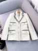 Spring Autumn Blazer Women Preppy Style Woven Trim Solid Color Single-Breasted Tweed Coat Suit Collar Long Sleeve Jacket