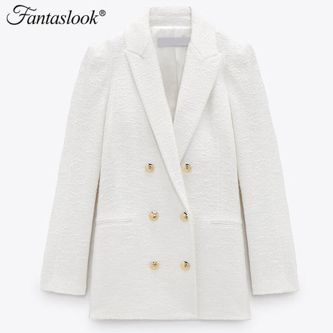 Spring Autumn Blazers Women White Pink Tweed Blazers And Jackets Chic Button Office Suit Coat Ladies Elegant Outwear