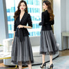 Spring Autumn Clothes Belt Blazer Set Jacket Coat + Slim High Waist Elastic Tulle Mesh Skirts Slim Casual Vintage 2 Pieces Sets