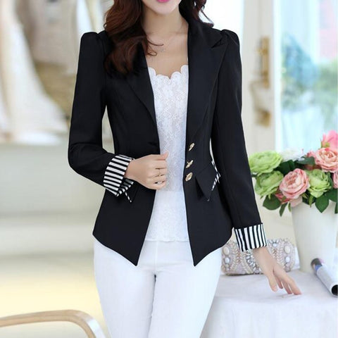 Spring Autumn Elegant Puff Long Sleeve Striped Print Women Blazers And Jackets Candy Color Lady Office Blazer Suit Female Coat