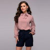 Spring Autumn Elegant Women Shirt Bow Tie Ladies Solid Long Sleeve Chiffon Shirts Blouses Casual Tops Blusas