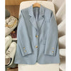 Spring Autumn Long Sleeve Blazer Women Temperament Solid Lapel Blue Single-Breasted Jacket Office Lady Coat