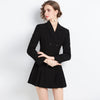 Spring Autumn Office Ladies Suit Women Blazer Pleated Mini Dress Double Breasted Long Sleeve Slim Dress Jackets Stylish