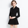 Spring Autumn Office Ladies Suit Women Blazer Pleated Mini Dress Double Breasted Long Sleeve Slim Dress Jackets Stylish