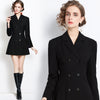 Spring Autumn Office Ladies Suit Women Blazer Pleated Mini Dress Double Breasted Long Sleeve Slim Dress Jackets Stylish