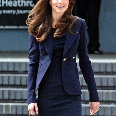 Spring Autumn Women Blazer Navy Blue Kate Middleton Princess Slim Jacket Outwear Work Office OL Ladies Top Clothes