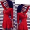 Spring Autumn Women Bust Zippers Dress Solid Pleated V-neck Sexy Ladies Dresses Evening Party Bodycon Mini Dress