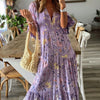 Spring Autumn Floral Print Long Sleeve Maxi Dress Women Lantern Sleeve Party Dress Sexy V Neck Boho Long Loose Dress Streetwear