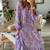 Spring Autumn Floral Print Long Sleeve Maxi Dress Women Lantern Sleeve Party Dress Sexy V Neck Boho Long Loose Dress Streetwear
