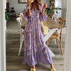Spring Autumn Floral Print Long Sleeve Maxi Dress Women Lantern Sleeve Party Dress Sexy V Neck Boho Long Loose Dress Streetwear