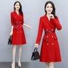 Spring Autumn Long Blazer Pleated Mid Dress Simple And Jacket Female Double Breasted With Belt Woman Clothes Outerwear Classic