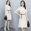 Spring Autumn Long Blazer Pleated Mid Dress Simple And Jacket Female Double Breasted With Belt Woman Clothes Outerwear Classic