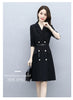 Spring Autumn Long Blazer Pleated Mid Dress Simple And Jacket Female Double Breasted With Belt Woman Clothes Outerwear Classic