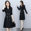 Spring Autumn Long Blazer Pleated Mid Dress Simple And Jacket Female Double Breasted With Belt Woman Clothes Outerwear Classic