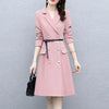 Spring Autumn Long Blazer Pleated Mid Dress Simple And Jacket Female Double Breasted With Belt Woman Clothes Outerwear Classic