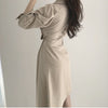 Spring Autumn Long Sleeve Asymmetrical Elegant Dresses For Women Casual Sexy Deep V Neck Dress Office Lady Solid Color Mini Robe