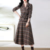 Spring Autumn 2Pcs Women Plaid Belt Double Breasted Blazer Suits Jacket Notched Coats Outwear And A-Line Skirts Suits Sets