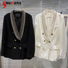 Spring Autumn Collar Edge Golden Rivet Drilling Design Padded Shoulder Business Suit Long Sleeve Tailored Women Coat