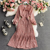 Spring Autumn Women Clothes Elegant  Floral Wrap Bow Female Summer Printed Pleated Dress