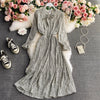 Spring Autumn Women Clothes Elegant  Floral Wrap Bow Female Summer Printed Pleated Dress