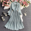 Spring Autumn Women Clothes Elegant  Floral Wrap Bow Female Summer Printed Pleated Dress