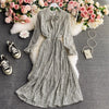 Spring Autumn Women Clothes Elegant  Floral Wrap Bow Female Summer Printed Pleated Dress