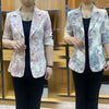 Spring Autumn Floral Print Blazer Women Elegant 3/4 Sleeve Suit Female Single Breasted Coat Casual Jacket Outwear