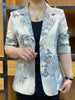 Spring Autumn Floral Print Blazer Women Elegant 3/4 Sleeve Suit Female Single Breasted Coat Casual Jacket Outwear
