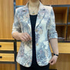 Spring Autumn Floral Print Blazer Women Elegant 3/4 Sleeve Suit Female Single Breasted Coat Casual Jacket Outwear