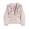 Spring Autumn Retro Short Pink Blazer Coat Female French Embroidery Flower Navy Collar Tassel Woven Long-sleeve Jacket Women