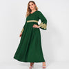 Spring Autumn Women's Green V-neck Lace Stitching Long Banquet Elegant Slim Flared Long sleeve Party Maxi Robes 4XL