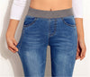 Spring Autumn New lady casual jeans blue black Cotton spinning Denim Patchwork Elastic band Tight waist slim pockets long Pants