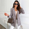 Spring Autumn Notched Collar Plaid Blazers Casual Pockets Long Sleeve Coat Female Outerwear 2023 Korean Loose Jackets