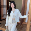 Spring Autumn O-Neck Women White Tweed Jacket Korean Short Single Breasted Fringe Short Coat Ladies Outerwear Thin H2322