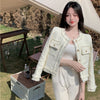 Spring Autumn O-Neck Women White Tweed Jacket Korean Short Single Breasted Fringe Short Coat Ladies Outerwear Thin H2322