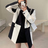 Spring Autumn Patchwork Women's Jacket Black White Asymmetric Casual Female Blazer Loose Office Ladies Work Suit Jackets