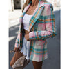 Spring Autumn Plaid Blazer Women Vintage Tweed Suits Office Ladies Chic Slim Double Breasted Jackets Female Outerwear Tops