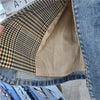 Spring Autumn Plaid Suit Collar Blazer Splicing Denim Jacket Women Mid Length Big Pocket Outerwear Patchwork Jeans Jacket Female