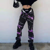 Spring Autumn Print Jeans  Woman Cute Slim Lightning Contrast Color High Waist Pants Casual Cargo Pants Lady Trousers
