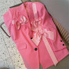 Spring Autumn Sweet Pink Blazer Women's Loose Bow Slim Suit Female Mid-Length