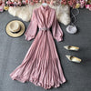 Spring Autumn Vestidos Collect Waist Stand Collar Pure Color Comfort Dress Women Elegant Dresses Lantern Sleeve Outwear